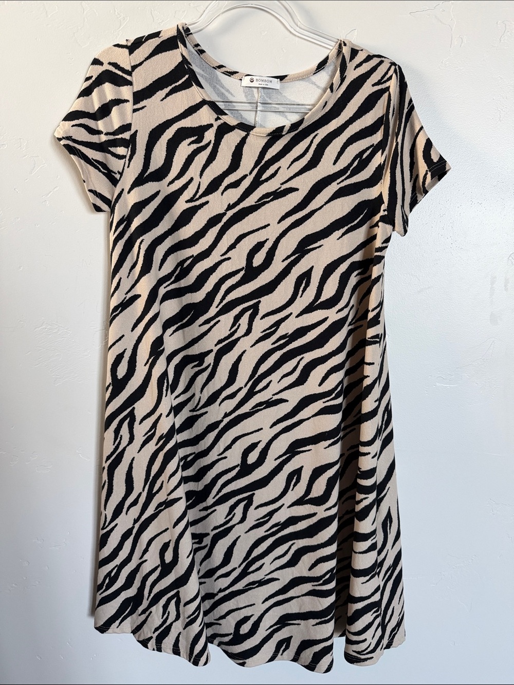 Zebra-Print Sweater Mini Dress in Beige & Black Lightweight Butter Soft Dress